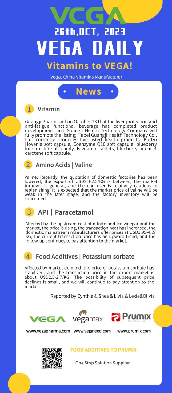 Vega Daily Dated on Oct 26th 2023 Vitamin Valine Paracetamol Food Additives.jpg